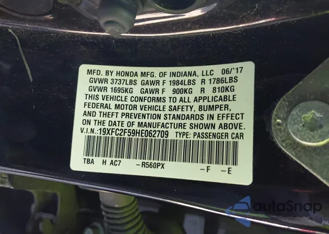 2017 Honda Civic Lx z USA, uszkodzony, nr VIN 19XFC2F59HE062709